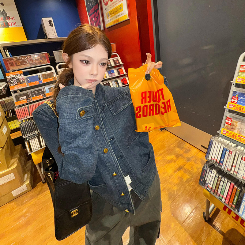 Autumn Old Money Style Women's Wear Stand Collar Right Shoulder Short Women's Denim Tops Women's 2025 New Tops Top Autumn Old Money Style Women's Wear Stand Collar Right Shoulder Short Women's Denim Tops Women's 2025 New Tops Top
