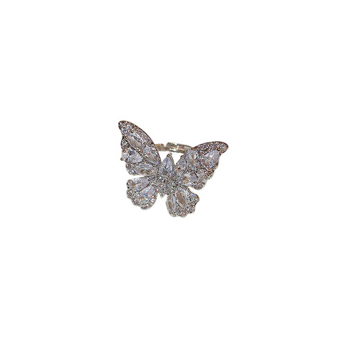 Super fairy luxury zircon butterfly open ring European and American light luxury trendy index finger ring niche high-end versatile hand jewelry