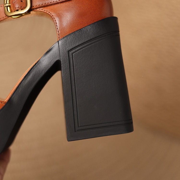Sandal nữ đế xuồng platform gót vuông phong cách vintage khóa kim loại — màu nâu, màu đen chi tiết 53