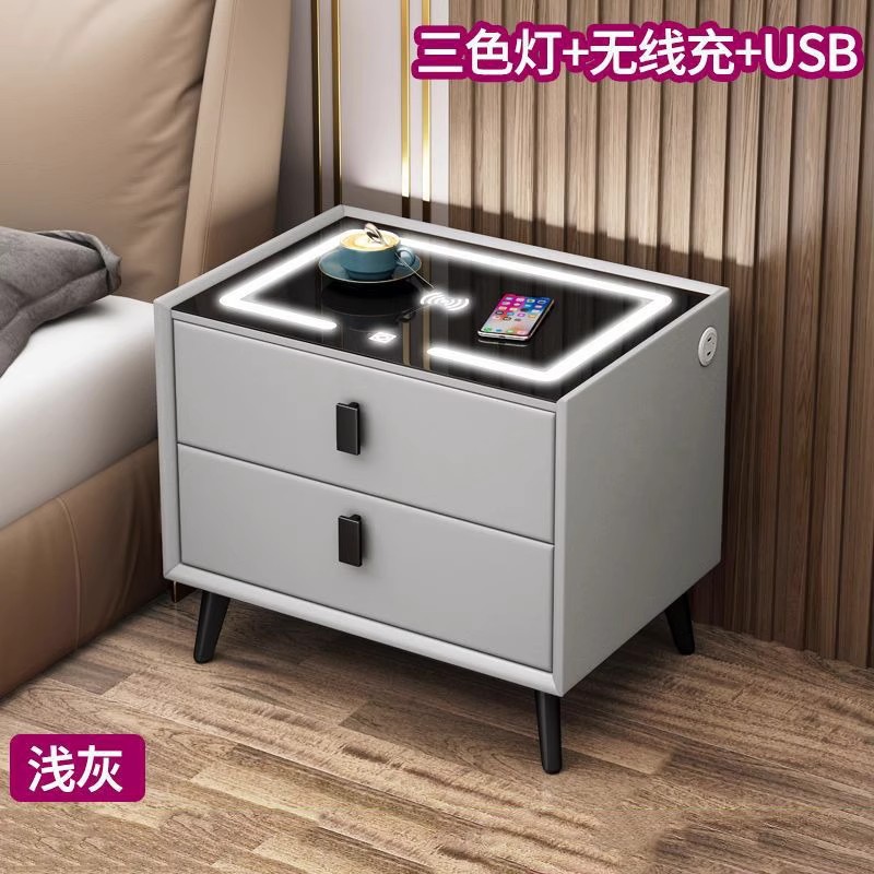 [라이트 그레이 2 서랍] 무선 충전기 + LED 3 색 빛 + USB