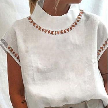 Amazon deseo AliExpress 2022 nueva cabeza de ropa de mujer europea y americana de encaje de color sólido camisa de cuello delgado