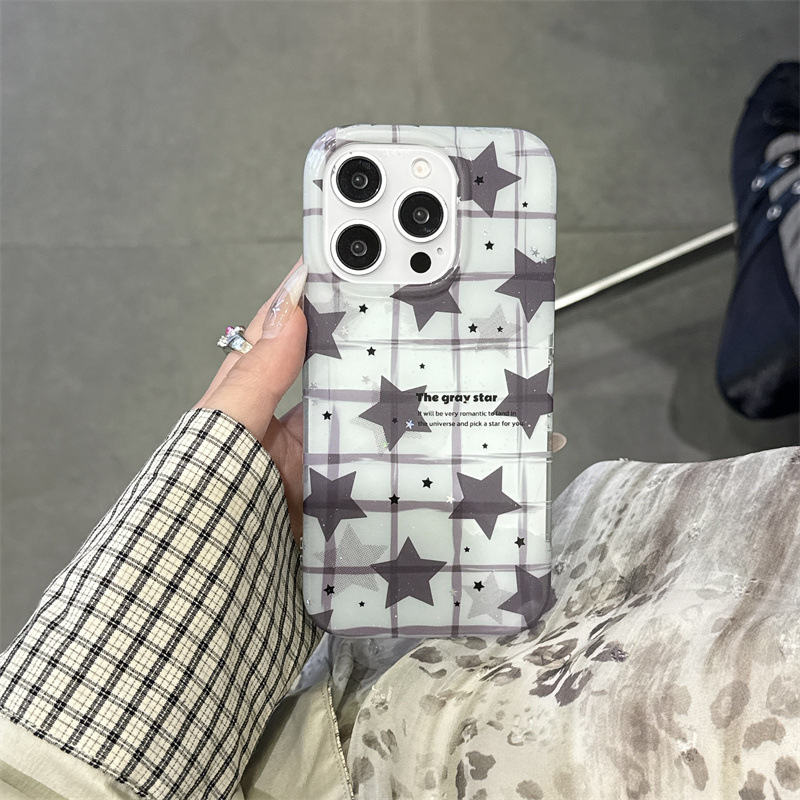日韩ins细闪格纹星星适用iPhone17苹果16ProMax/15手机壳14新款女|undefined
