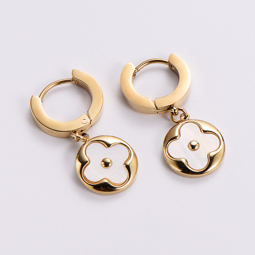 Simple Style Flower Titanium Steel Hoop Earrings Gold Plated Shell Stainless Steel Earrings