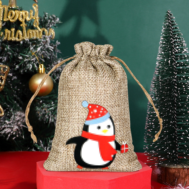 Transfronteriza nueva bolsa de lino de Navidad al por mayor bolsa de embalaje de caramelo con cordón decoraciones de Navidad bolsa de almacenamiento con cordón