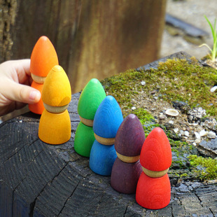 Rainbow Color Small Objects Doll Hat Puppet Solid Wood Wooden Toys Creative Building Blocks Red Yellow Blue Green