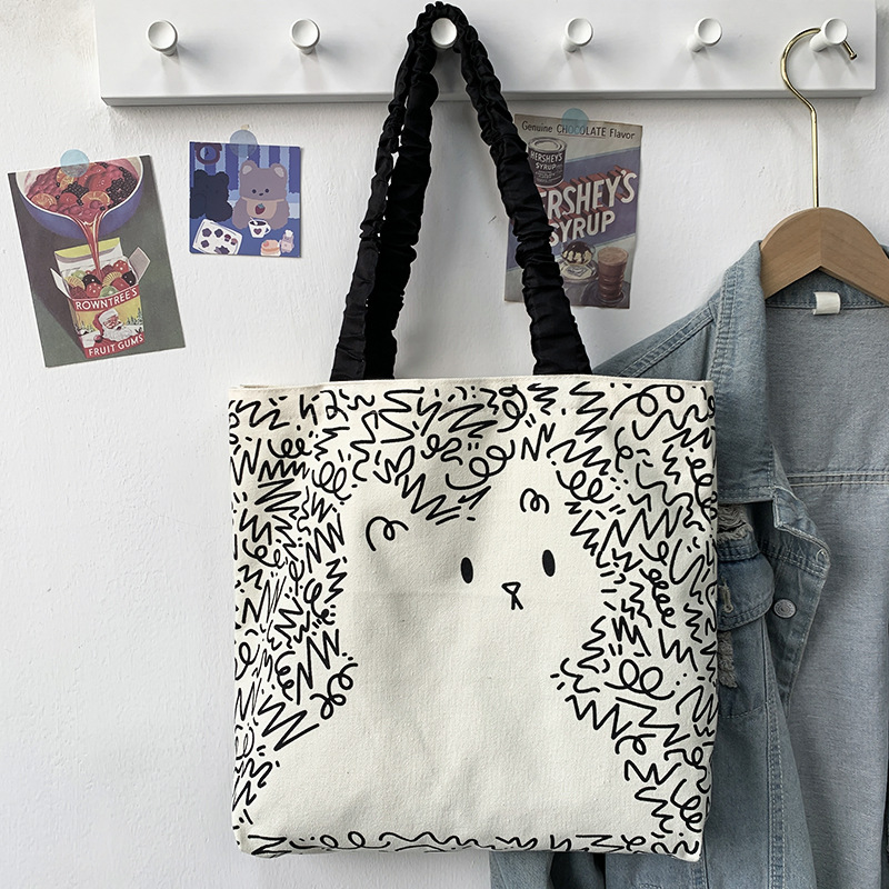 Lindo bolso de lona para perro gato, hombro femenino, arte de verano, dibujos animados frescos, bolso de comercio exterior de gran capacidad para estudiantes