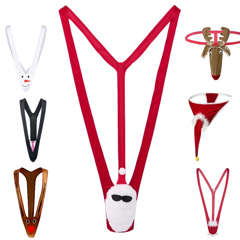 Men's Santa Claus Sexy Strap Underwear European and American Role-Playing V-Shaped One-Piece Underwear Dropshipping
