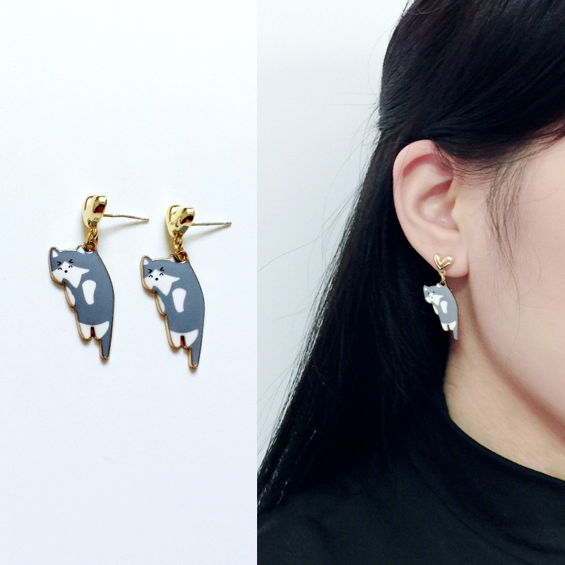 9g Weight Drop Earrings Classification 1 Pair Quantity Daily Occasion Alloy Material Cat Pattern Women'S Gender Enamel Design Cute Style Cute Cat Alloy Enamel Women's Drop Earrings 1 Pair 20