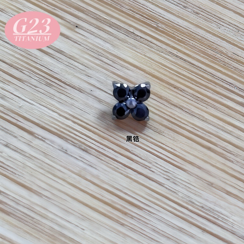 メーカー卸売 F136/G23 チタン合金四つ葉のクローバーカラージルコンリップネイル純チタンフラワーダイヤモンドイヤリングイヤリング|undefined