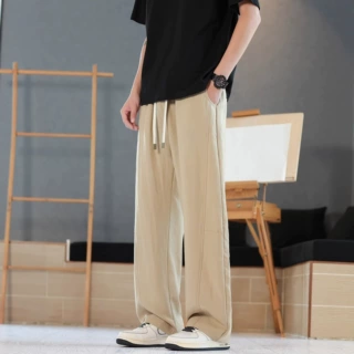 简恒轻奢天丝亚麻透气直筒宽松夏季男士阔腿裤速干凉感女棉麻裤子