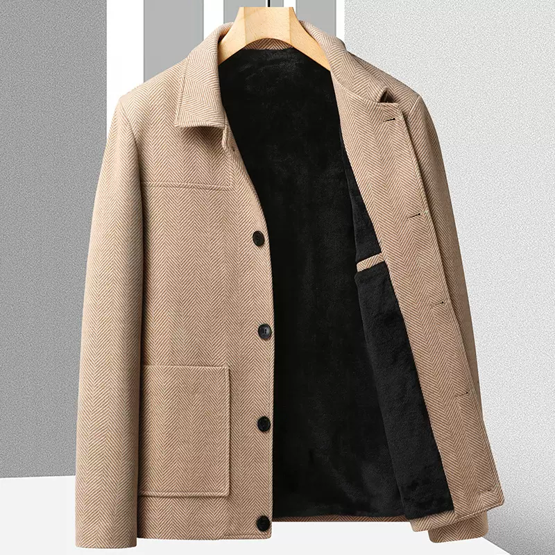 男士加绒加厚羊毛呢大衣冬季新款男装外套青年保暖羊毛呢子夹克