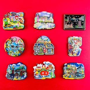 [Yantai Series] Stereo Glue Dropping Magnetic Wooden Refrigerator Stickers City Popular Tourist Attractions Cultural and Creative Souvenirs