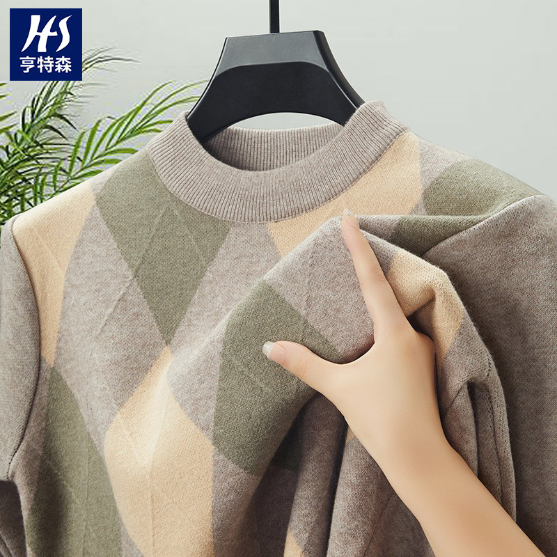 Cross-border semi-turtleneck men's 2024 autumn and winter new fashion jacquard padded warm men's sweater generation hair