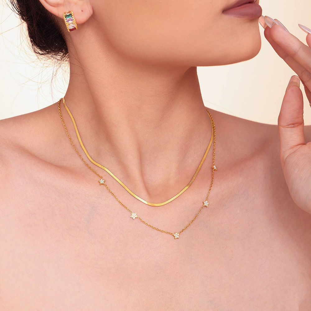 Xinyixin Jewelry CNC пентаграмма циркон небольшой бриллиант звезда зажим камень ожерелье титановая сталь позолота простая двойная цепь