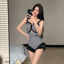 韩国2023新款连体泳衣女遮肉显瘦小胸保守时尚外贸跨境批发游泳衣