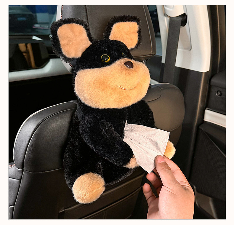 New car tissue box plush puppy car tissue dispenser cartoon cute bee dog car hanging tissue bag