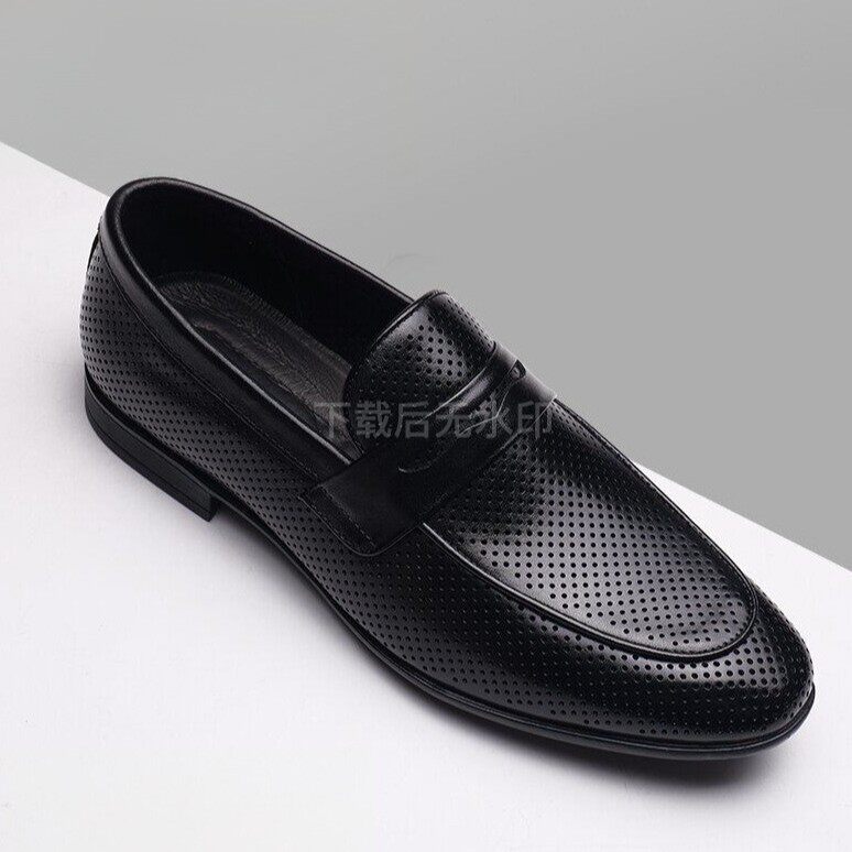 Giày lười nam da PU mũi tròn gót bằng thoáng khí kiểu mới — Kính râm cỡ lớn màu đen thời trang 9013, Đen khoét rỗng, Da bò đen 9012