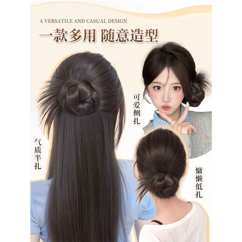 Peruca de cabeza de bola de pollo de oro y medio cabello de brotes de flores de cabello simulado cabello natural peludo pelucón pelucón bolsa de cabello