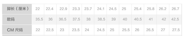 尺码表