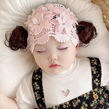 可愛嬰兒發帶假發發飾女寶寶蕾絲花朵頭飾百天周歲生日拍照打扮萌