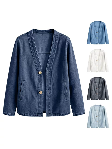 Hot-Selling New Cardigan Denim Jacket in Macaron Colors for Women, All-Season Style, Amazon 2026 New Wash Salted Finish