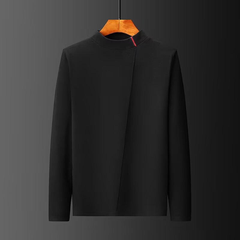 Hombre de cuello medio alto de terciopelo de doble cara de camiseta de manga larga de color sólido, camiseta de cuello medio alto de otoño, camiseta de base, camiseta de una sola parte superior