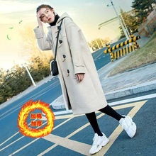 2025高端牛角扣毛呢大衣女中长款秋冬森系连帽外套加棉加厚呢风衣