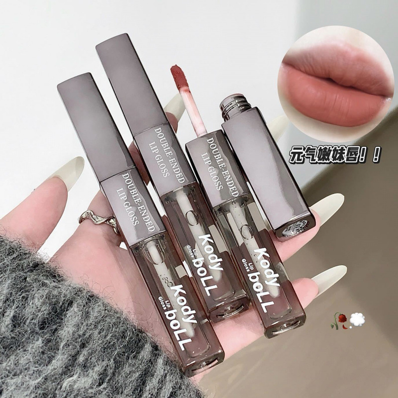KodyboLL juegan con dos cabezas mate esmalte labial desvanecimiento marcas labial agua espejo labial óleo labial maquillaje fábrica de lápiz labial mayorista