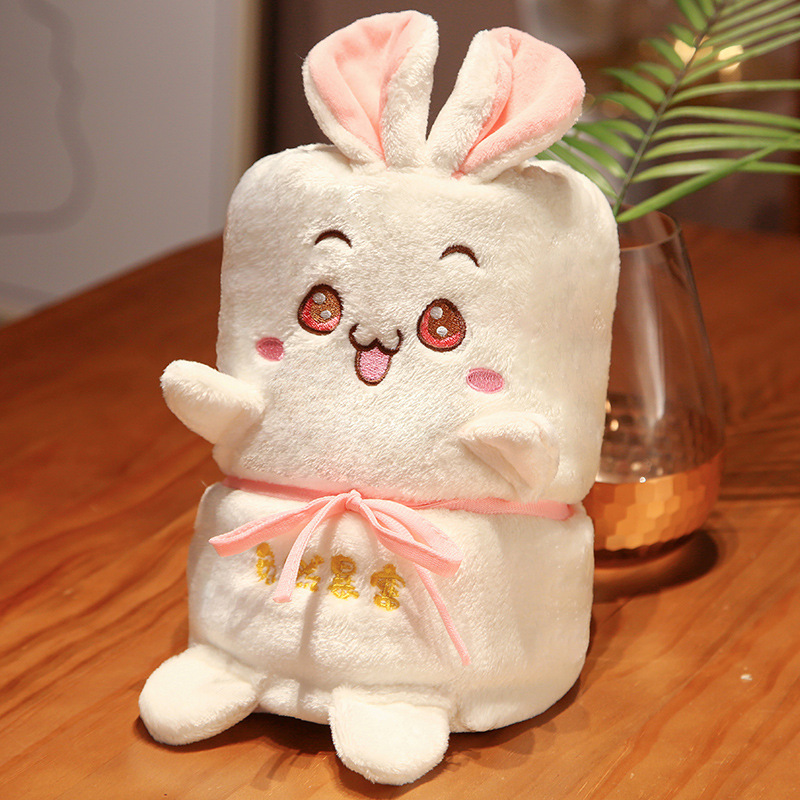 Lucky conejo dibujos animados felpa rollo manta Oficina siesta manta de franela aire acondicionado sola manta de almacenamiento