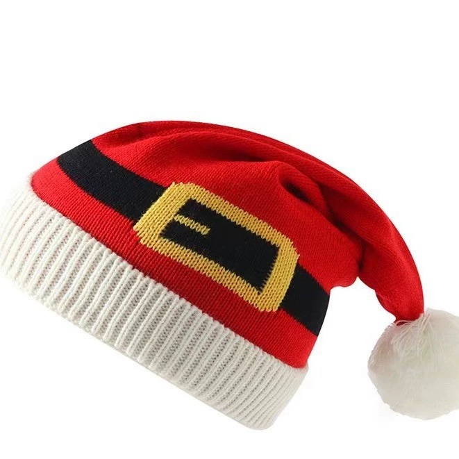 Санта-Клаус пояс шляпа вязаная шерстяная шапка Горячая осень и зима меховой шар родительская шапка Рождественская шапка