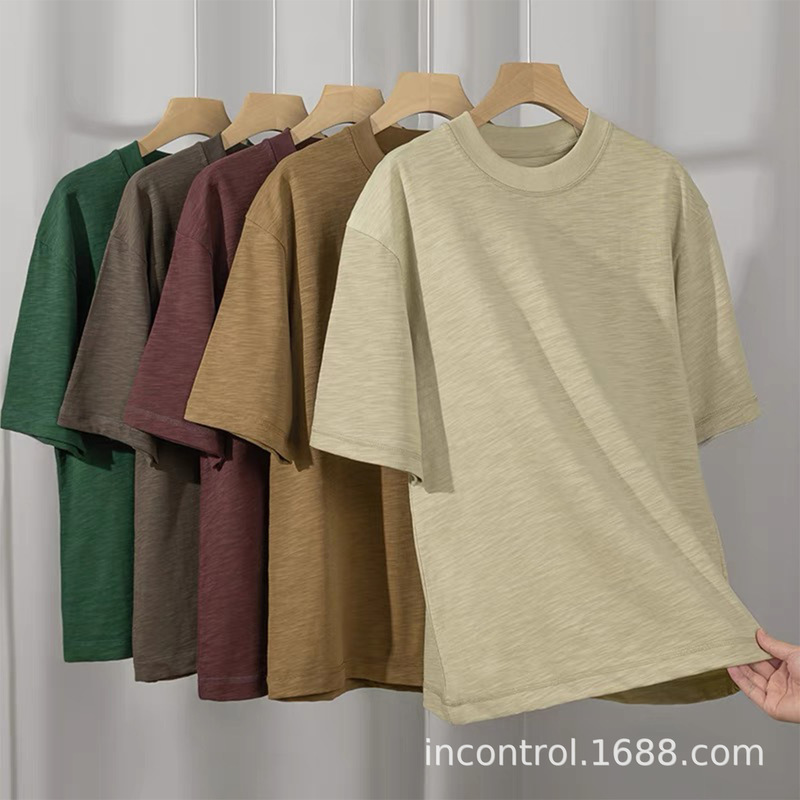 Heavyweight Short-Sleeved T-Shirt 310g Pure Cotton Round Neck Casual T-Shirt Pure Cotton Loose-Fitting Men's T-Shirt