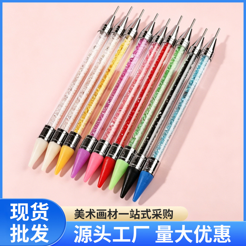Double-ended dotting nail art pen with crystal handle, colored nail art pen, line-drawing and dotting nail art pen tool set wholesale