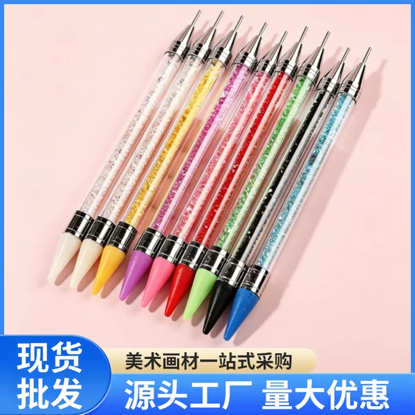 Double-ended dotting nail art pen with crystal handle, colored nail art pen, line-drawing and dotting nail art pen tool set wholesale