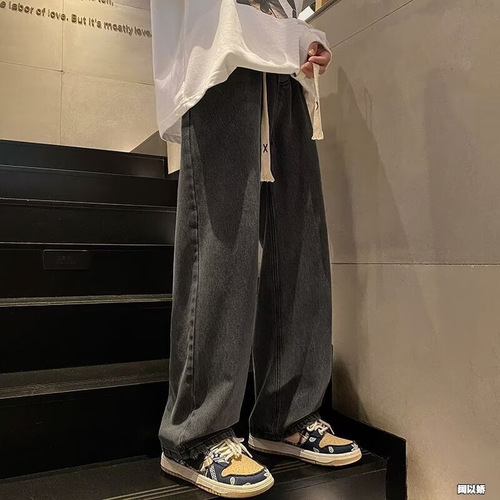 AliExpress hot elastic waist jeans for men's spring and autumn American high street straight loose wide-leg casual pants