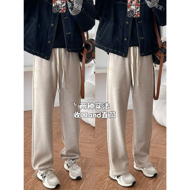 겨울 두꺼운  벨벳 드로스트링 다리 투웨어 캐시미어 스트레이트 팬츠 느슨한 느슨한 허리 캐주얼 할렌 바지