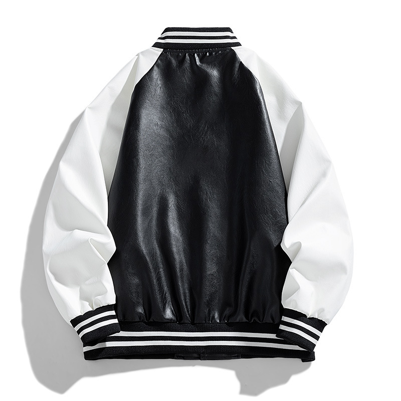 Transfronterizos grandes chaquetas de moda de marca de moda de cuello vertical ocio comercio exterior primavera y otoño nuevo tipo suelto chaqueta de cuero de locomotora de hombre
