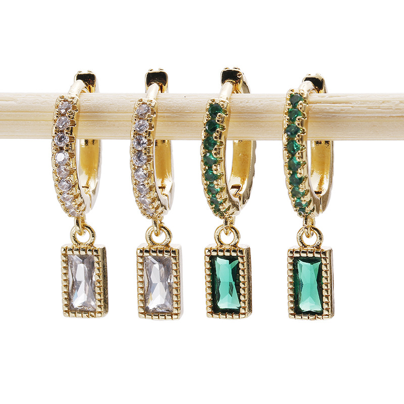 Fashion Square Copper Inlay Zircon Drop Earrings 1 Piece