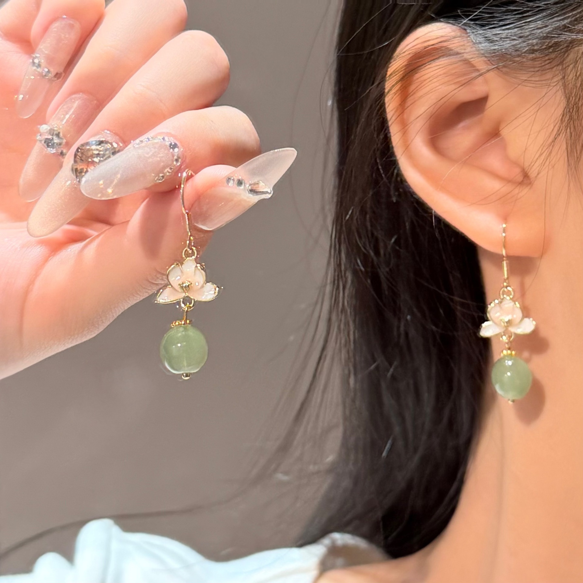 New Chinese Style Antique Niche Accessible Luxury Pink Flower Peach Blossom Pendant Long Tassel Elegant Women's Earrings Earrings