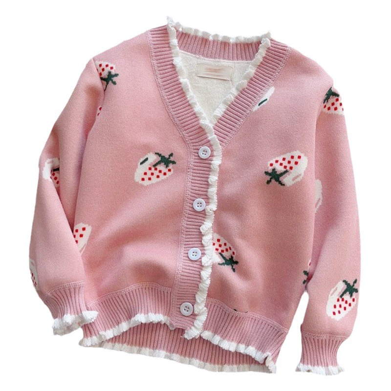 Детский кардиган с V-образным вырезом, модный, на флисовой подкладке, утепленный свитер, теплая куртка для девочек и малышей на весну, осень и зиму.