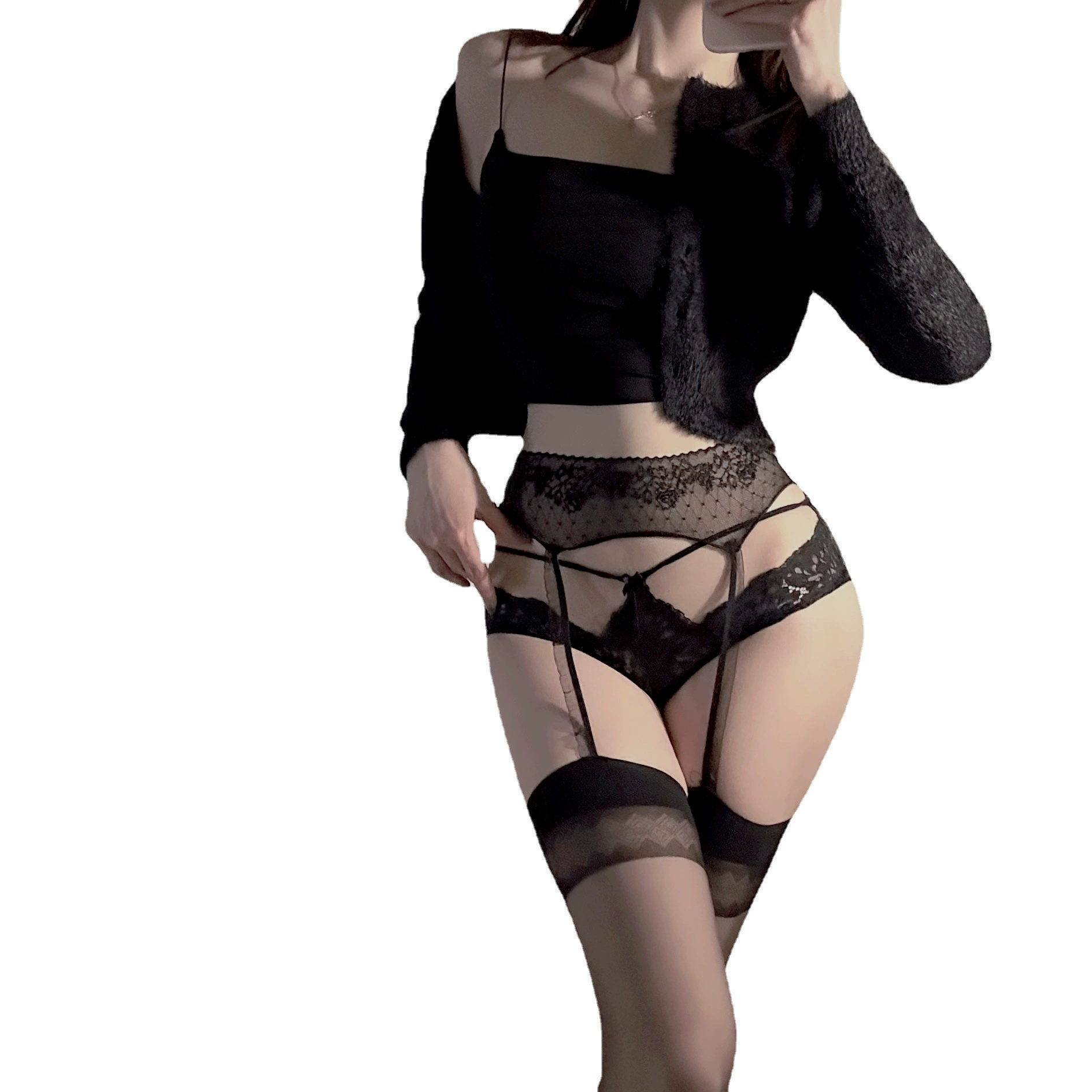 Sexy spring black tights, lace socks, lifting effect