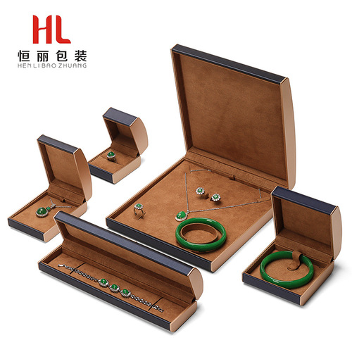 Jewelry accessories gold label wire drawing leather storage box ring box jewelry box pendant necklace box packaging box