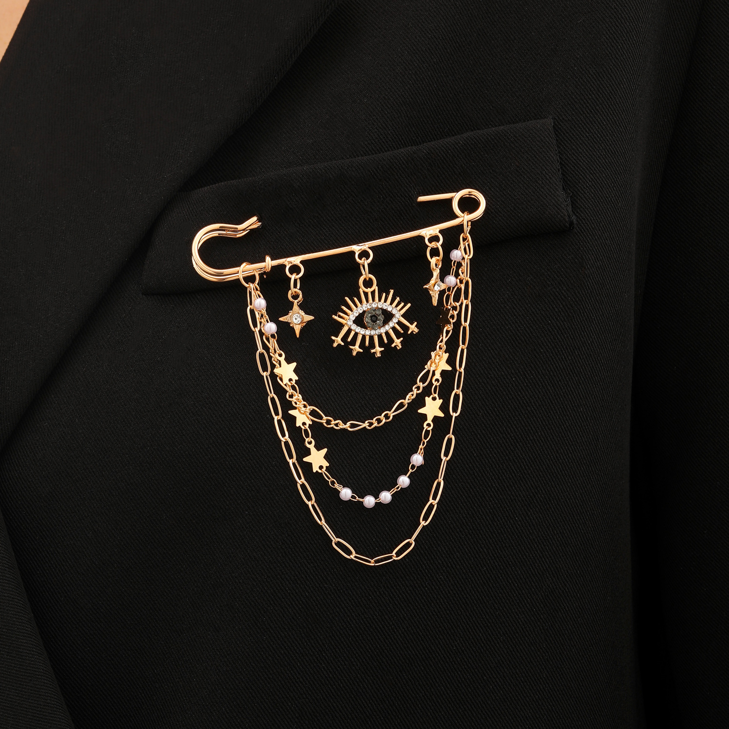 Broche de cadena con borlas en forma de corazón estrella y 4 puntas_voghion.com