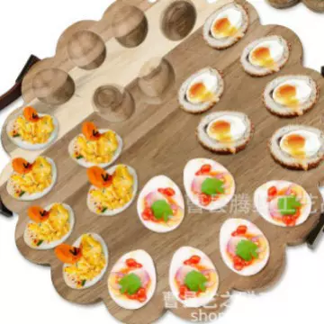 新款美式木质西餐餐盘实木鸡蛋托盘相思木点心盘复活节鸡蛋盘