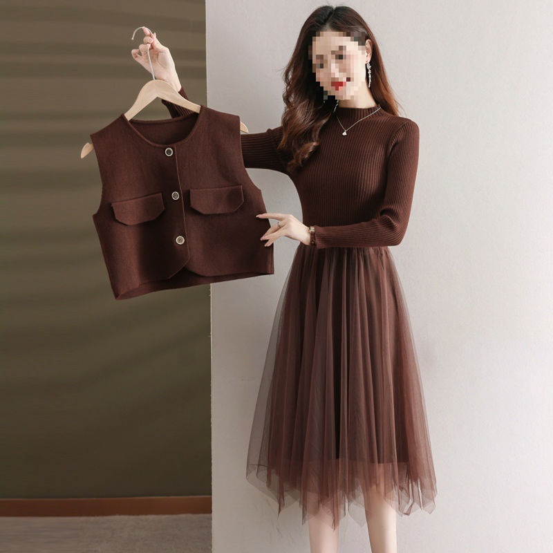 加厚连衣裙套装女秋冬年新款两件套裙子配毛衣冬季打底羊毛衫