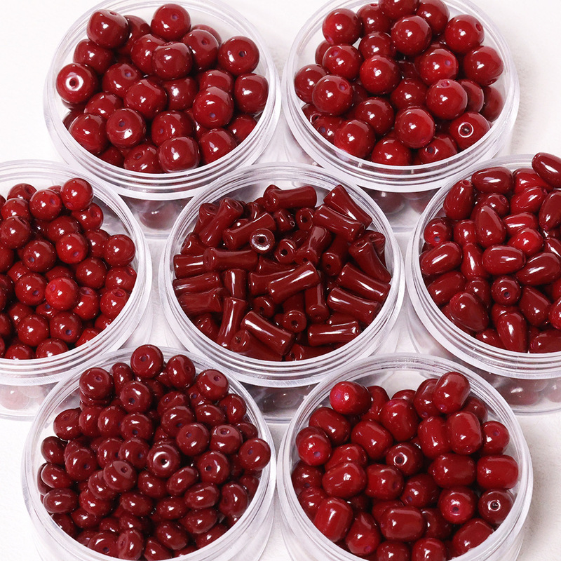 Chinese red loose beads antique bamboo beads round beads diy material accessories beaded beads wholesale