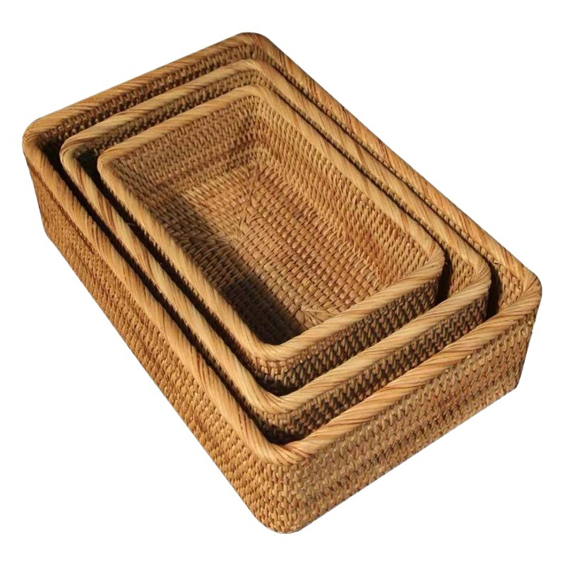 Vietnam otoño cesta de mimbre cesta de almacenamiento fruta pan azul tejido merienda rectangular hogar cesta de escritorio japonés