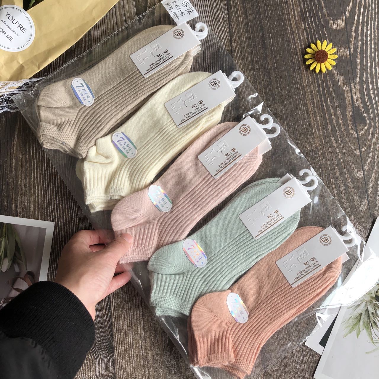 Para shangchao 10 pares, cada par tiene una etiqueta, calcetines de doble aguja para hombres y mujeres, calcetines bajos de algodón peinado de estilo japonés