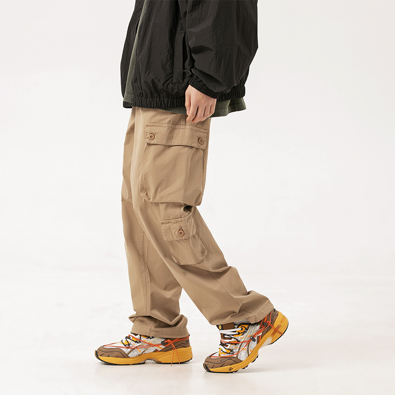 Black Fleet American-Style Trendy Workwear Men's Versatile Pants Multi-Pocket Straight-Leg Textured Casual Long Pants Cotton Long Pants