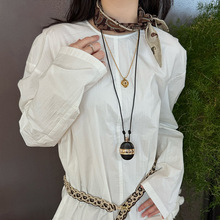 木质椭圆吊坠项链新中式气质百搭毛衣链文艺复古高级感项饰批发女