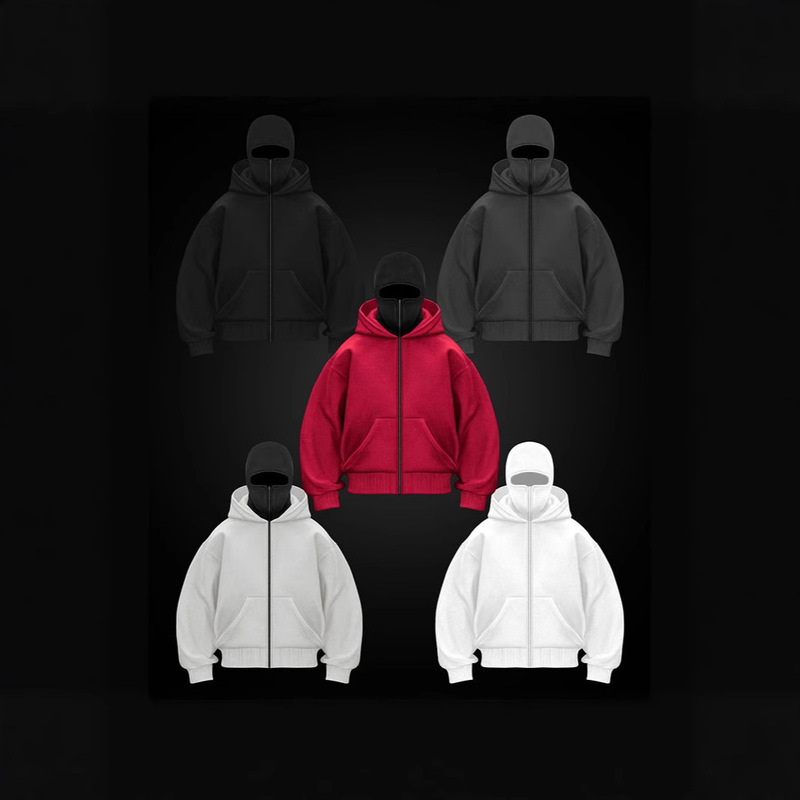 Color-Blocking Hooded Full-Zip Sweatshirt for Men, American High Street Style, Loose Fit, Face-Covering Cardigan Jacket, Custom-Made Color-Blocking Hooded Full-Zip Sweatshirt for Men, American High Street Style, Loose Fit, Face-Covering Cardigan Jacket, Custom-Made